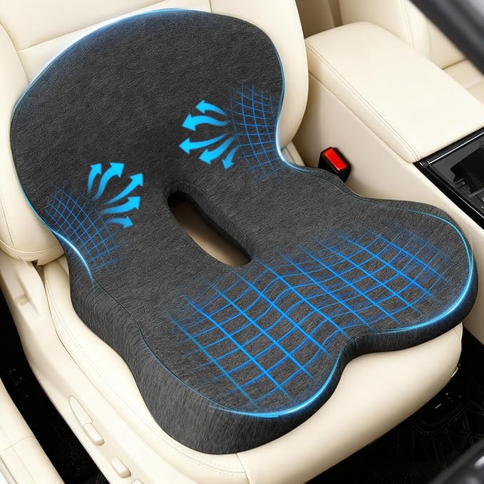 Denchy Memory Foam Car Seat Cushion with Back Support, Truck Driver Cushion | Seat Cushion with Lumbar Support Pillow for Long Driving, Orthopedic Butt Sitting Pad for Office Chair Pain Relief by Denchy
