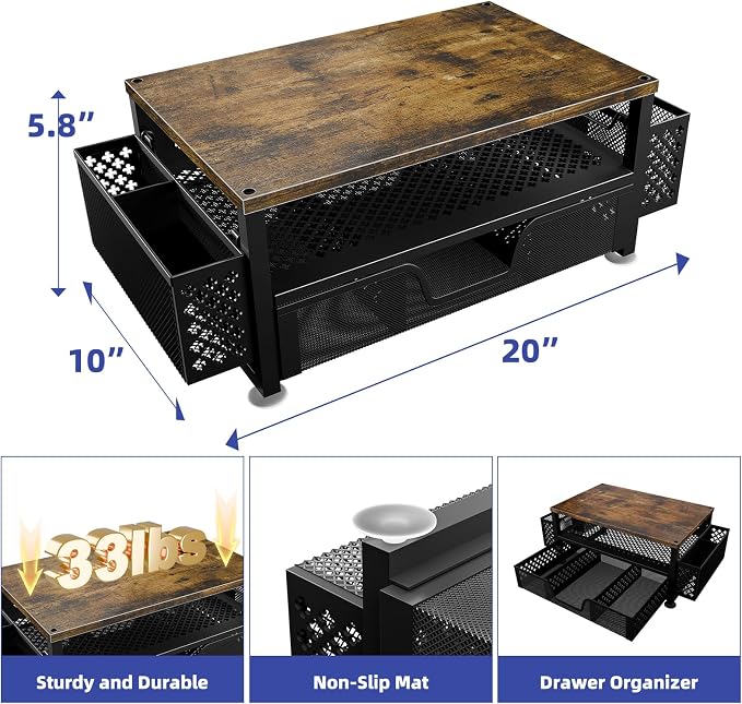 Simple Trending Monitor Stand with Drawer, 2-Tier Laptop Stand, Wood | Desk Organizers and Accessories with Drawer and 2 Pen Holders, Wood + Metal Stand Riser for Home Office, 20"W x 10"D x 5.8"H - Image 7