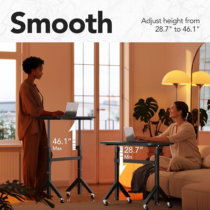 HUANUO 32'' Small Standing Desk Adjustable Heigh, Mobile Stand Up Desk with Wheels, Portable Rolling Desks for Walking Pad and Treadmill, Computer Laptop Desks for Home Office Space - Image 3