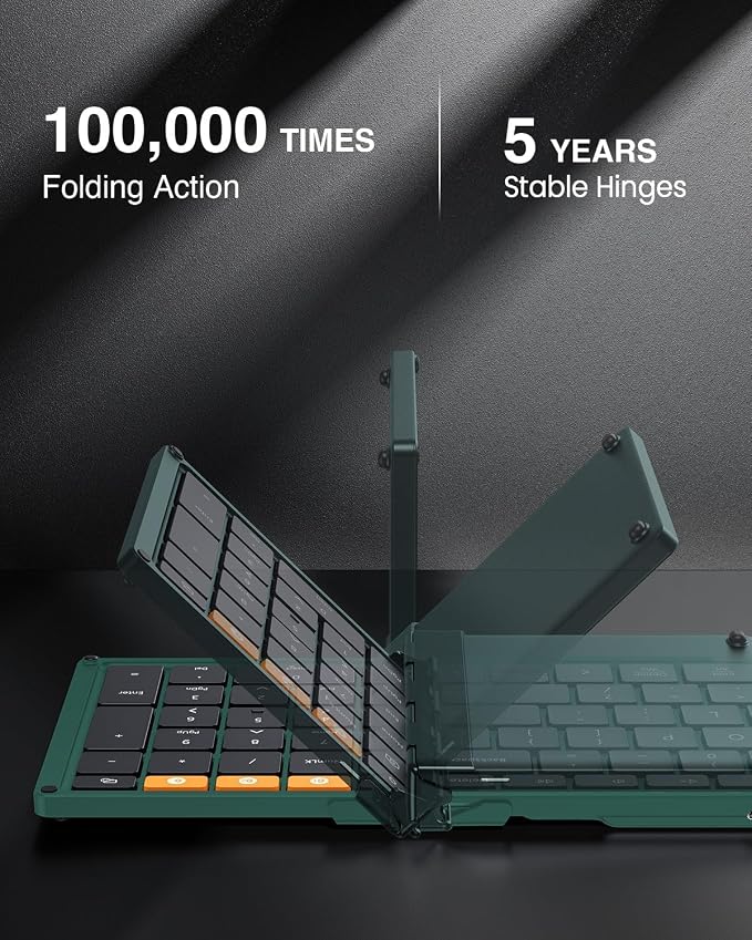 ProtoArc XK01 Full-Size Foldable Bluetooth Keyboard for Travel, Green | 105 keys, number pad, 0.65in keycaps, 3-device Bluetooth 5.1 switching, USB-C charging, for laptop tablet phone - Image 2