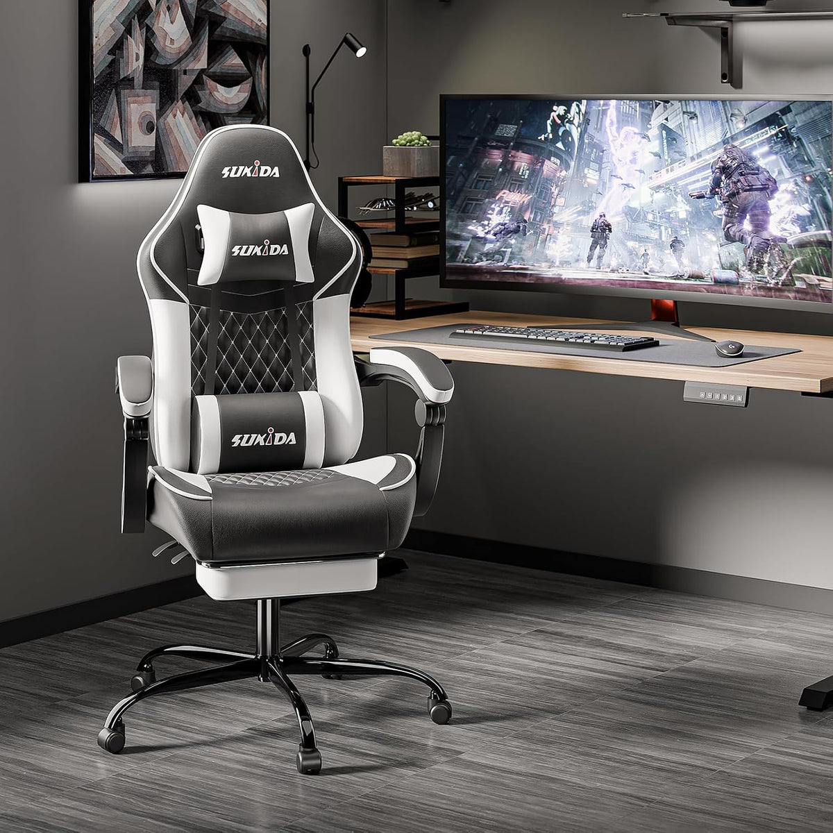 Ergonomic Video Gamer Chairs Gaming Computer Chair Gamer Chairs for Adults Massage Lumbar Support Swivel Height Adjustable Headrest Backrest - Image 2