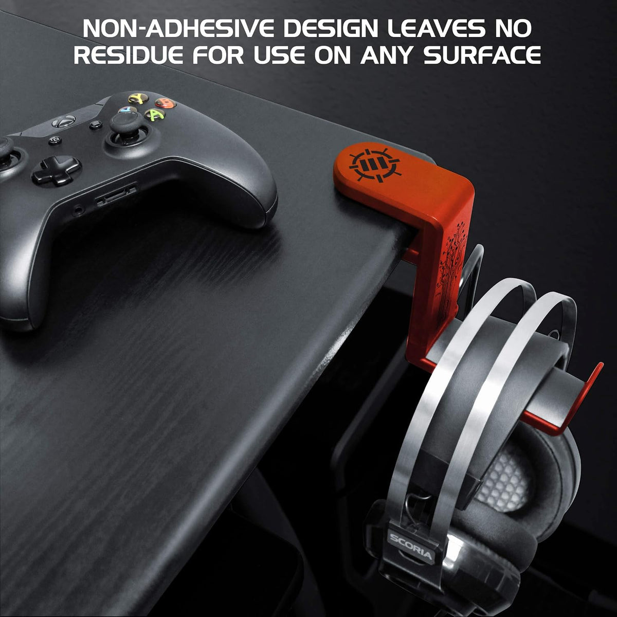 ENHANCE PC Gaming Headphone Holder - Desk Headphone Hanger Esports Headset Holder with Adjustable 360 Rotation, Under Desk Hook Clamp, Universal Fit - Built in Cable Clip Organizer - Red - Image 8