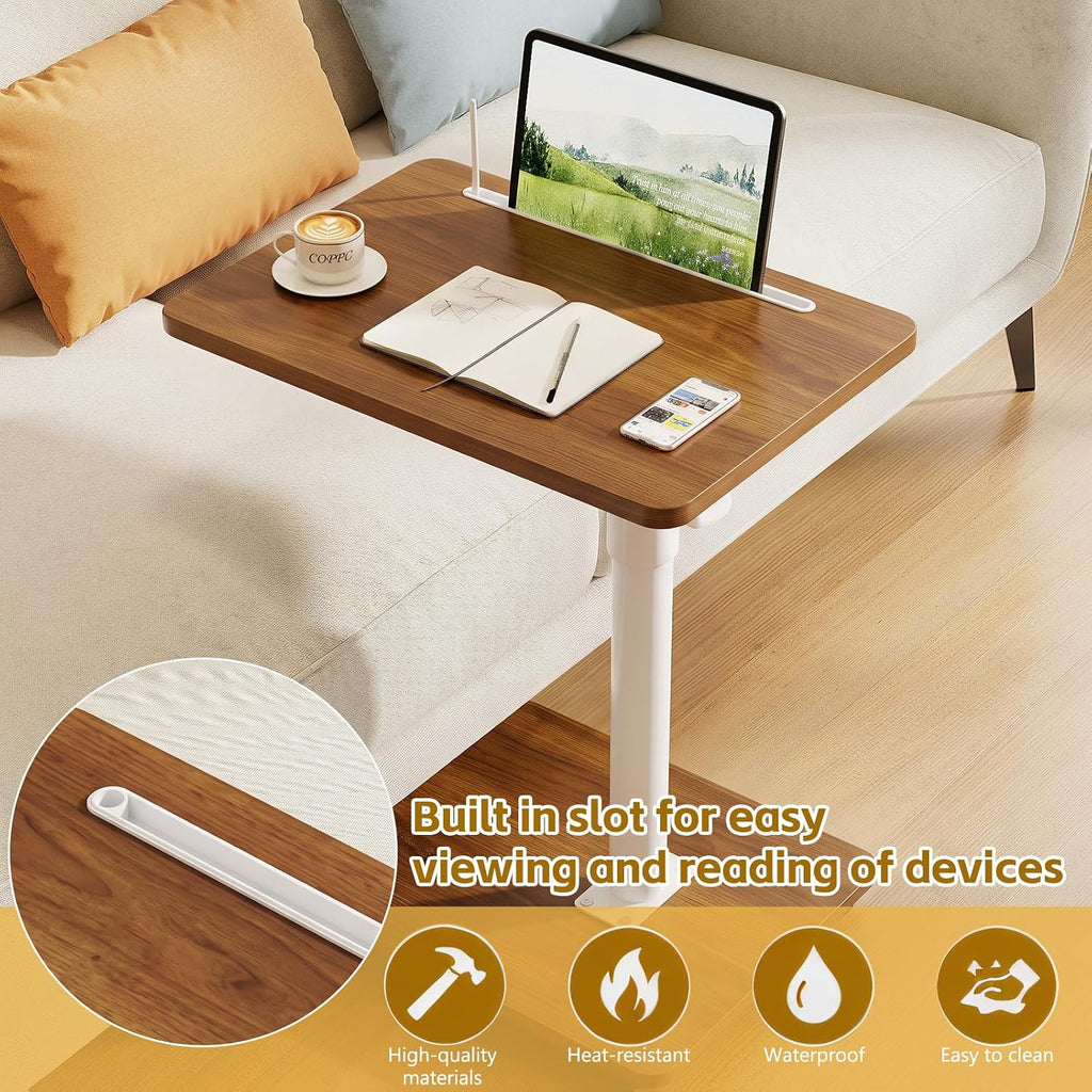 CAIYUN C Shaped Side Table, Height Adjustable Swivel 360° Rotating, End Table for Small Spaces, Sofa Side Table with Metal Frame for Living Room, Bedroom, Oak - Image 5