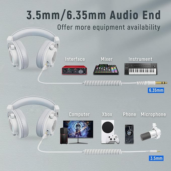 FIFINE HD8W Studio Monitor Headphone with 50mm Drivers, for Vocal Recording | Detachable Cables, 3.5mm/6.35mm Jack, 50mm Drivers, Passive Noise Canceling, Lightweight, for PC/Mixer/Amplifier - Image 4