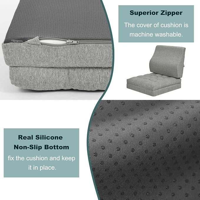 baibu Memory Foam Recliner Cushions with Lumbar Support Pillow Set for Elderly, 20x20x5 Inch Dual-Layer Design Non-Slip Recliner Seat Cushion & Back Support Pillow for Reduce Hip & Lumbar Pain, Grey - Image 5