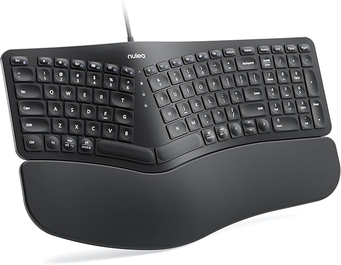 Nulea RT05C Wired Ergonomic Keyboard, Split Keyboard with Cushioned Wrist Rest, Adjustable Tilt Legs, Plug and Play, USB Corded, Compatible with Windows/Mac | Plug and Play Keyboard with Adjustable Tilt Legs, Natural Typing Design, Comfortable Support ... by Nulea
