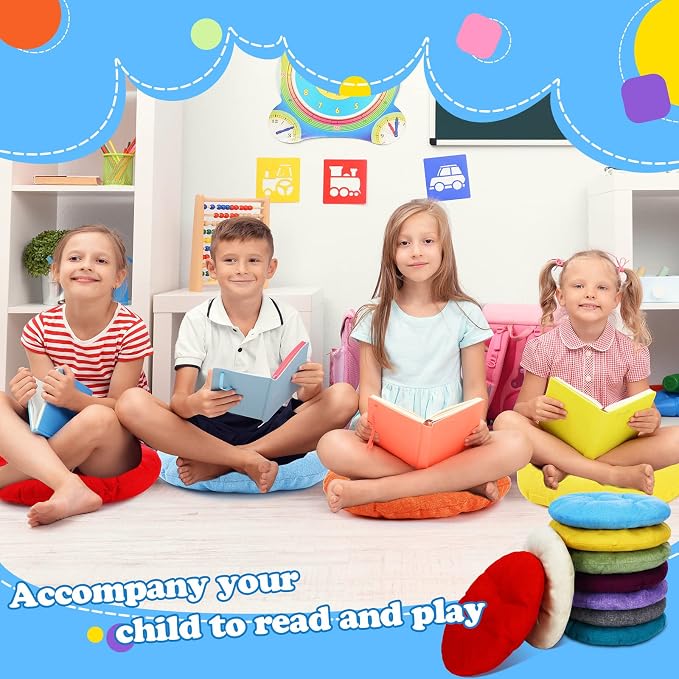 Fumete 12 Pcs 16 Inch Round Floor Cushions for Kids and Toddlers, Flexible Seating Classroom Furniture Floor Pillow for Home, Daycare, Preschool, Yoga and Meditation (Fresh) - Image 6