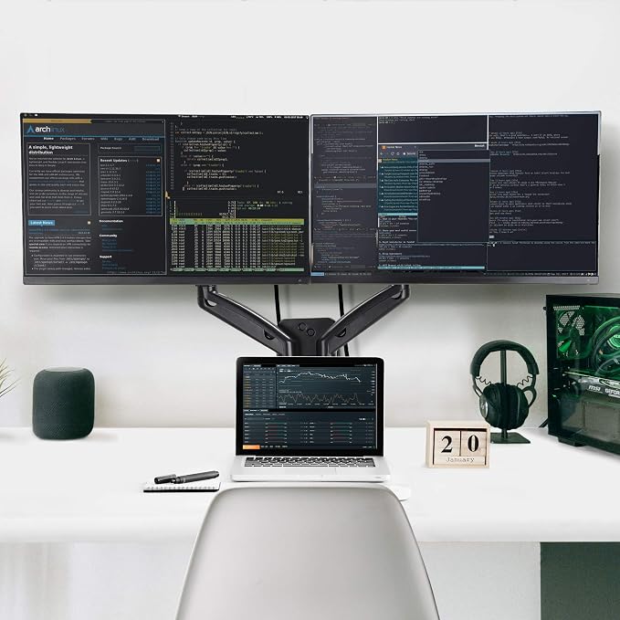 AVLT Dual 17"-32" Monitor Wall Mount fits Two Flat/Curved Computer Screen | 19.8 lbs Full Motion Height Swivel Tilt Rotation Adjustable Arm - VESA/Cable Management - Image 4
