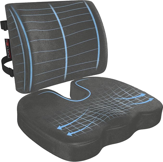 FORTEM Seat Cushion & Lumbar Support for Office Chair, Wheelchair, Car | Memory Foam | Ergonomic Design | Washable Cover | Non Slip | Dark Grey by FORTEM