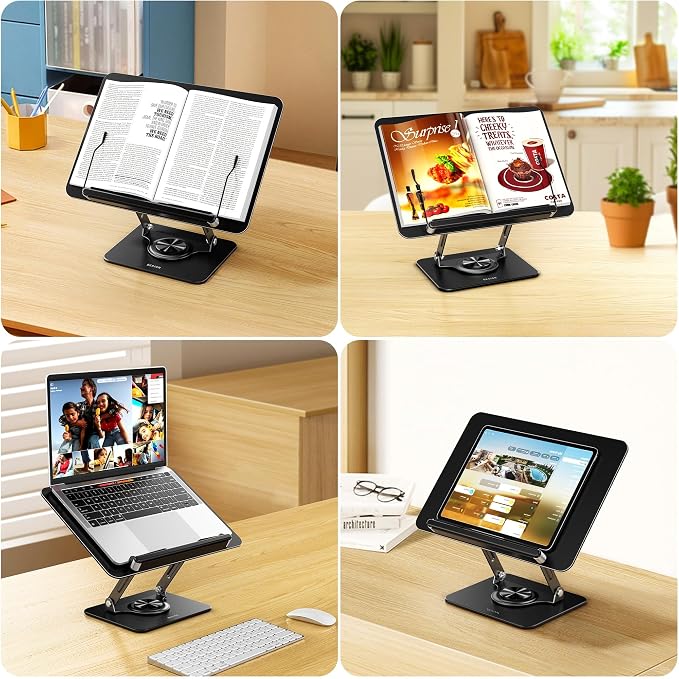 BESIGN BS02 Book Stand for Reading, Adjustable Book Holder, Ergonomic Laptop Stand, Cookbook Stand, Recipe Book Holder with Elastic Page Clips for Music Scores, Recipe, Tablet - Image 7