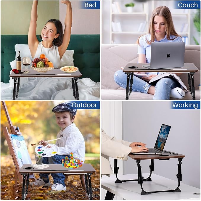 Laptop Desk for Bed, Height Adjustable Laptop Bed Table, Foldable Portable Lap Desk Stand with USB/Storage Drawer/Cup Holder/Slot, Breakfast Tray for Working Reading Writing Eating - Image 7