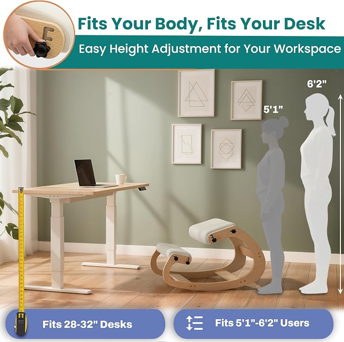 Ergonomic Kneeling Chair with Adjustable Seats - Knee Chair for Posture Correction & Kneel Rocking Stool for Desk - Back Pain Relief for Home and Office, Supports 250 pounds - 5 Years Warranty - Image 5