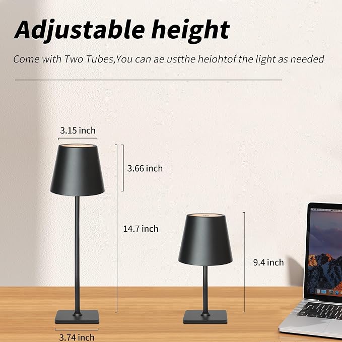 Mr. White Outdoor Waterproof Cordless Wireless Rechargeable Portable Top Touch Battery Operated Powered LED Table Lamp Desk Lamp Lights for Restaurant Kitchen Patio Dinner Dining (Black) - Image 4