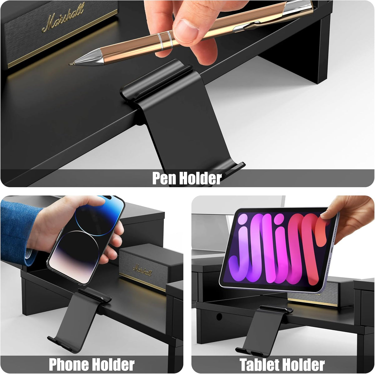 Simple Houseware Desk Dual Monitor Stand Riser with 2 Drawers, Black - Image 4