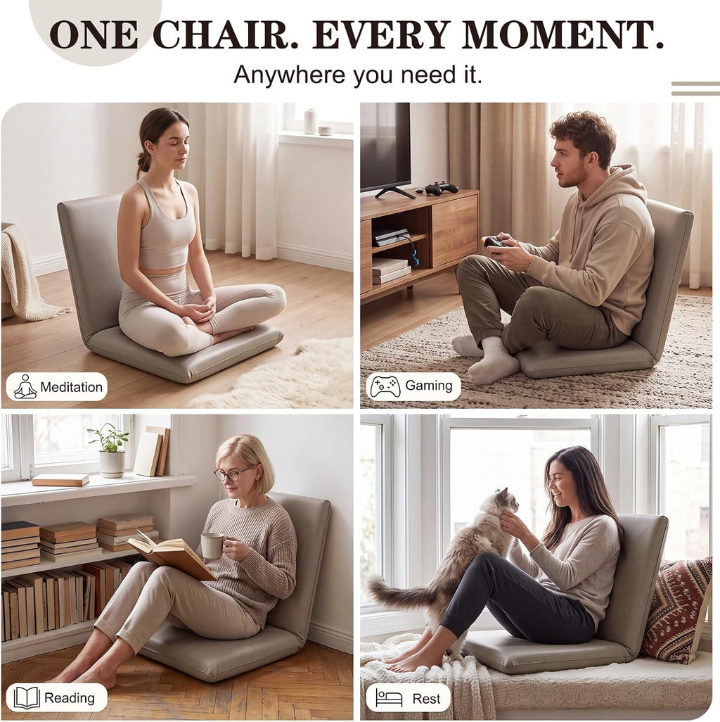 Floor Chair with Back Support 5 Adjustable Position Khaki, XL - Image 5