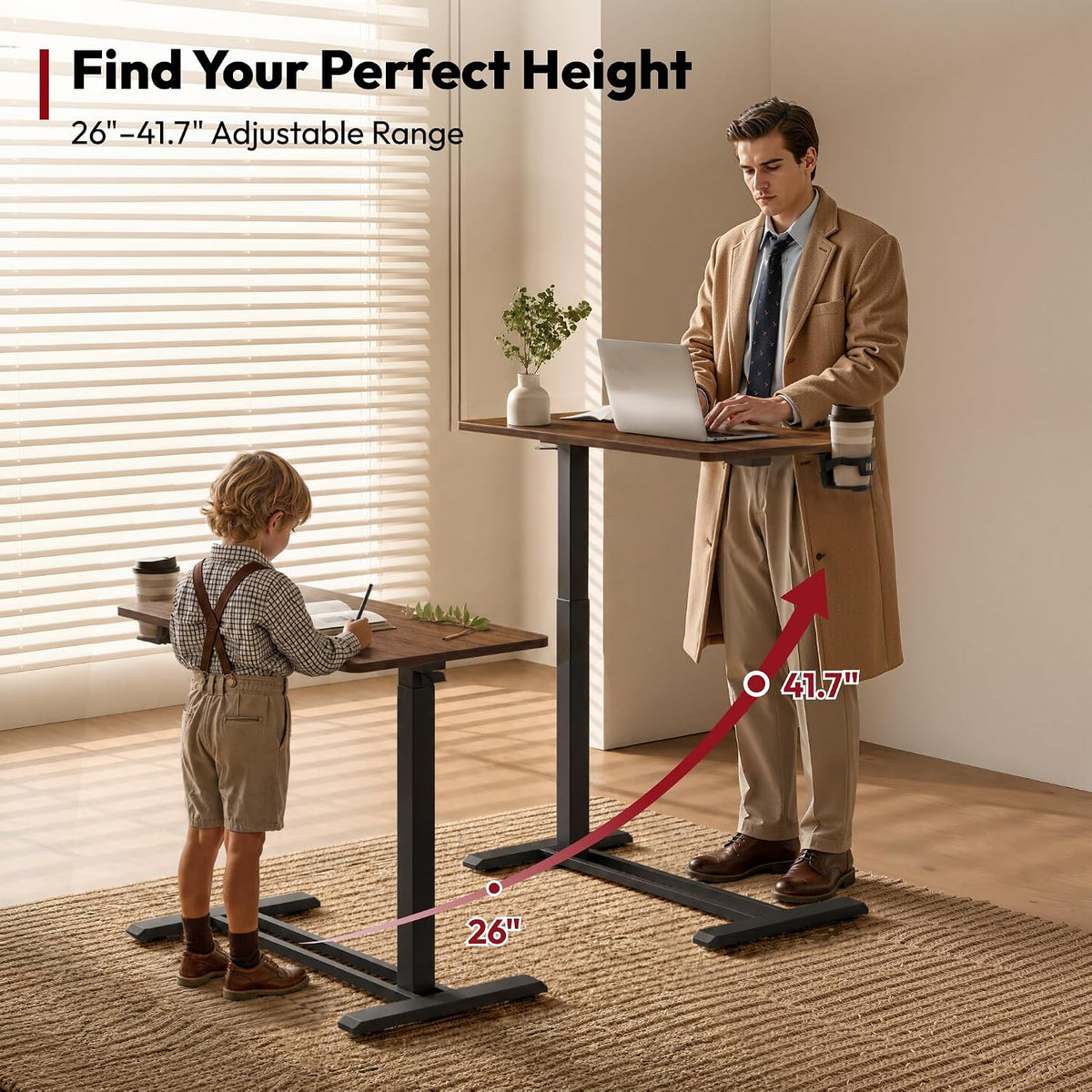 SANODESK 28''Pneumatic Adjustable Overbed Bedside Table with Hidden Casters - Image 3