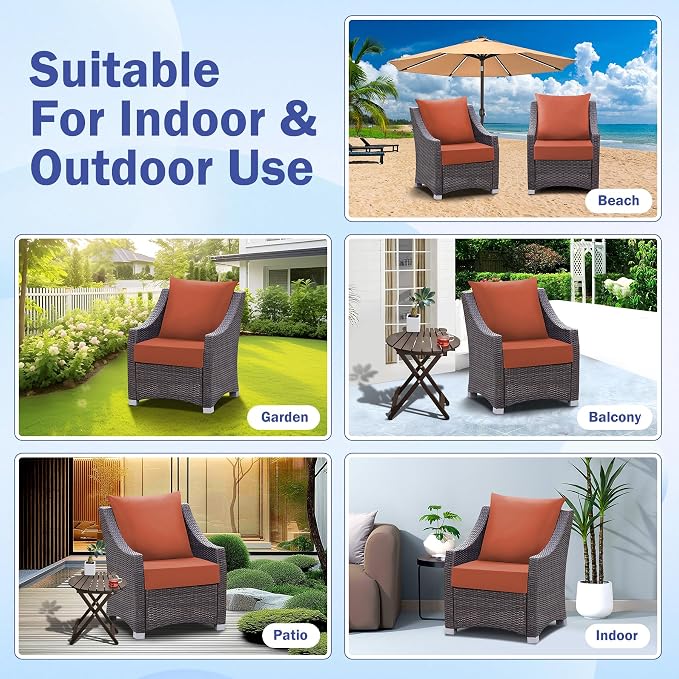 IASEAHK Outdoor Seat Cushion Set, Waterproof & Fade Resistant Patio Chair Cushions, Outdoors Cushion for Patio Furniture, 24 x 24 x 5.75 Inch, Outdoor Couch Cushions with Handle and Ties, Spice - Image 7