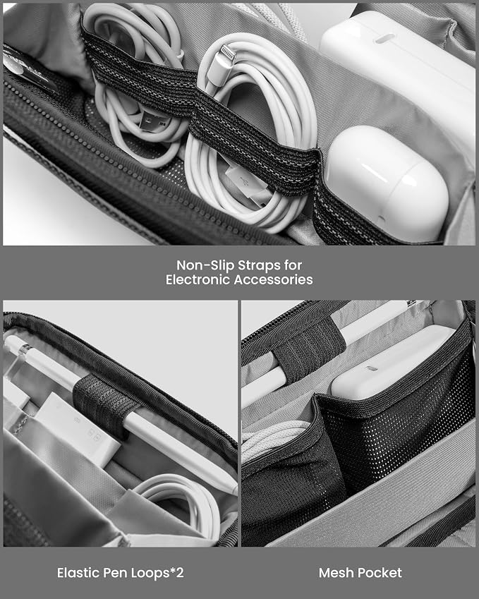 tomtoc Travel Cable Organizer Pouch, Electronics Accessories Organizer Portable Waterproof Double Accessories Carry Case for Cord, Charger, Cables, USB Drive, Black - Image 3