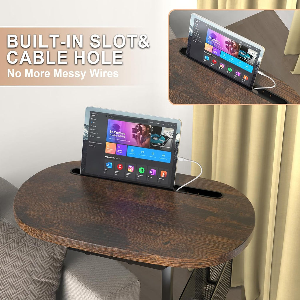 Fashion TV Tray with Large Tabletop, Adjustable Sofa Table with Baskets - Image 5