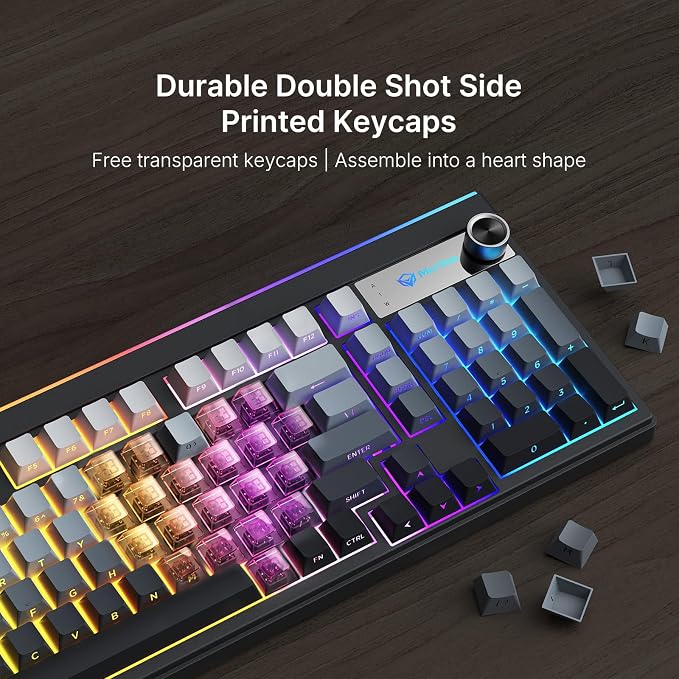 MEETION Wireless Gaming Keyboard, 98-Key Tri-Mode RGB Backlit, Black ﻿ | Bluetooth, 2.4G and USB wired modes, side-printed keycaps, programmable keys, volume knob, 4000mAh battery for PC and laptop - Image 6
