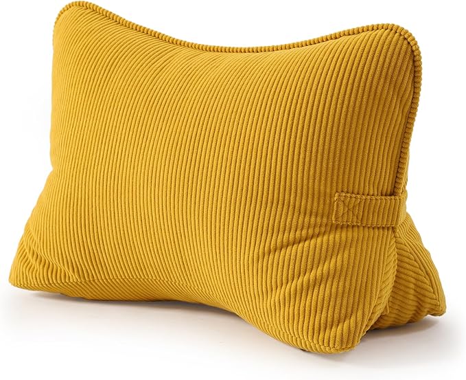 Pat. Pend. Corduroy Reading Back Pillow with Lumbar Support, Triangle Backrest Cushion for Bed Sitting & Relaxing, Support Pillow for Sofa or Headboard, Bright Yellow by Ailuteie