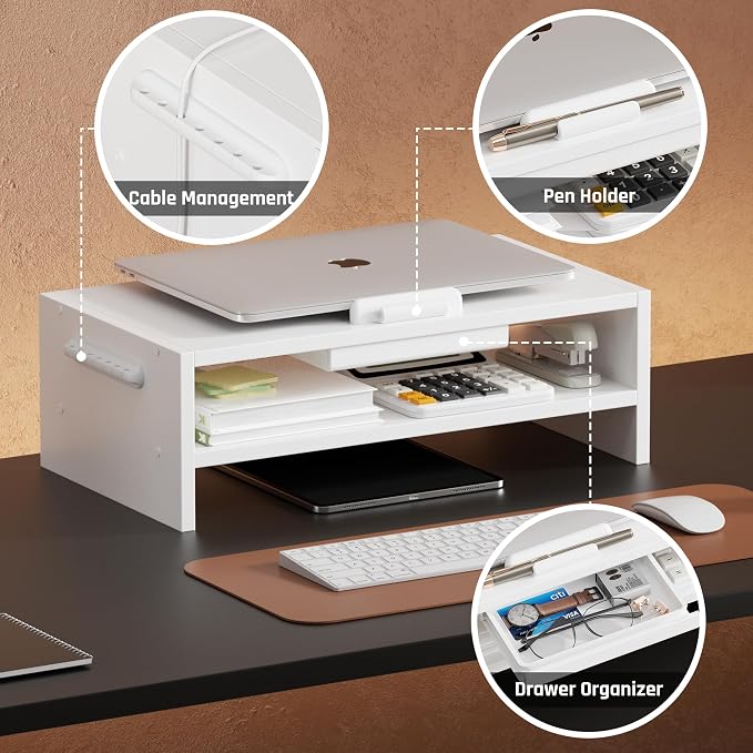 AFOOYO Adjustable Wood Laptop Stand, Ergonomic Height Angles Computer Holder Riser for Desk Compatible with Air, Pro, Dell, HP, Lenovo More 10-17.3" Laptops, White - Image 4