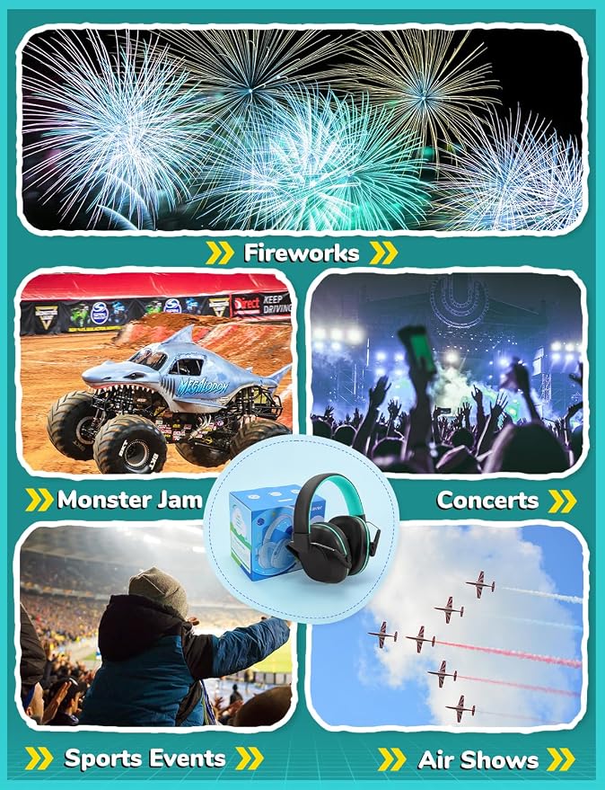 iClever EM01 Noise Cancelling Headphones for Kids Adults, SNR 29dB EarMuffs | Noise Reduction Ear Muffs for Autism Sensory Concentration Aid Ear Hearing Protection for Fireworks Event Monster Jam Concert - Image 5