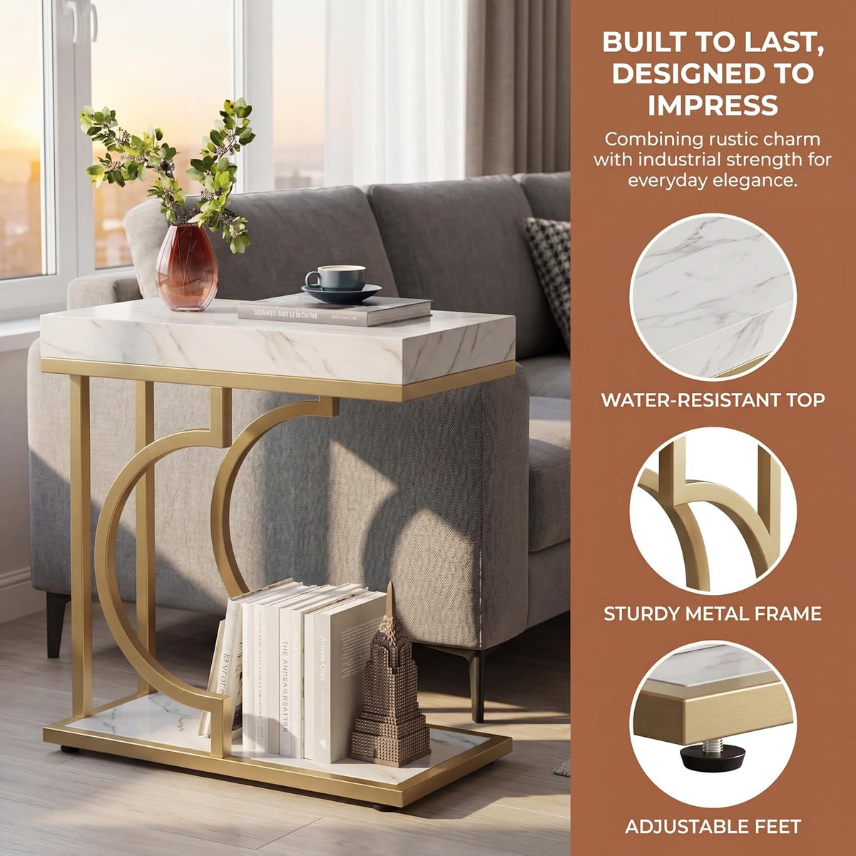 Tribesigns C Shaped Modern End Table for Coach with Metal Frame - Image 8