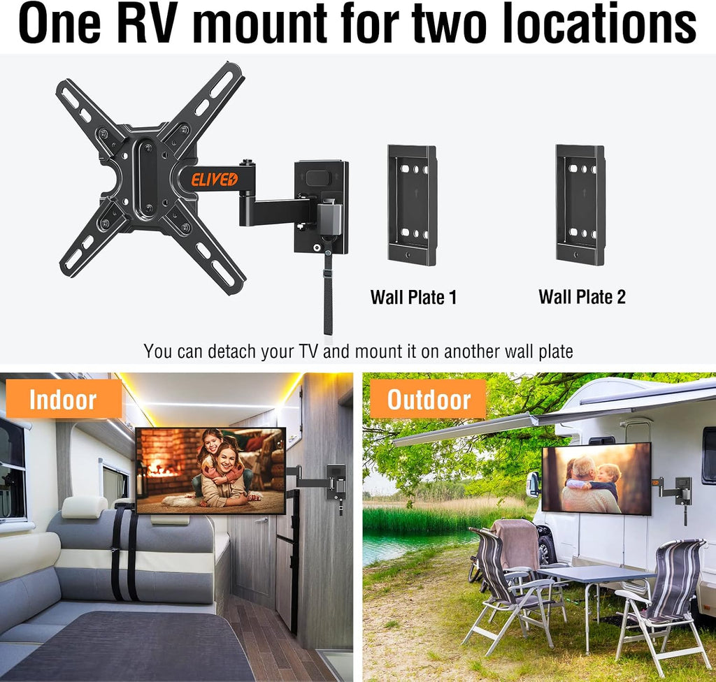 Lockable RV TV Mount for 13-43" TVs, Dual Wall Plates for Camper Trailer - Image 2