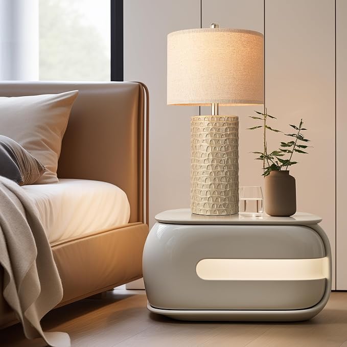 23" Modern Ceramic Table Lamp Set of 2, Table Lamps for Living Room, Rustic Farmhouse Bedside Lamps Nightstand lamp for Bedroom, Desk Lamp for End Table Home Decor Beige - Image 5