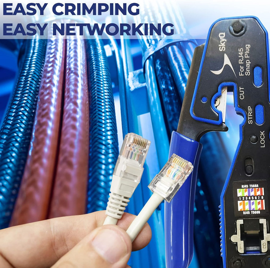 RJ45 Pass Through Crimp Tool Kit for Cat5, Cat6 termination including Ethernet Cable Tester(9V battery not included) plus 20 pcs Cat6 pass through Connector plugs - Image 7