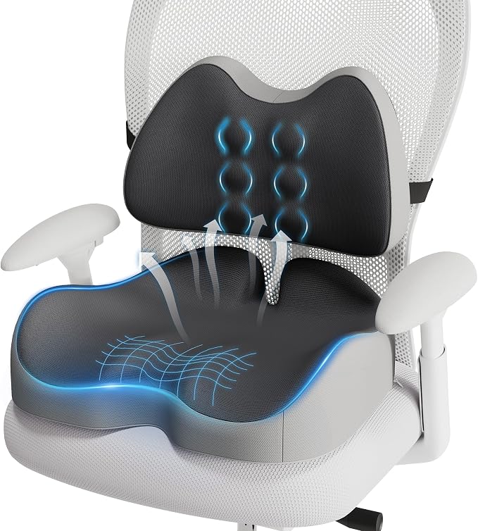 Benazcap Large Memory Foam Seat Cushion Lumbar Support Pillow for Sciatica & Tailbone Pressure Relief Coccyx Pad for Office Chair, Wheelchair, Car, Home, Office by Benazcap