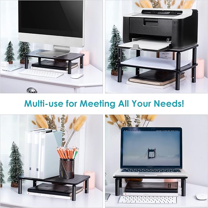2 Pack Monitor Riser Desktop Stand Flat Screen TV Monitor Stand Riser | 3 Height Adjustable PC Stand with Mesh Platform Sturdy Metal Laptop Computer Monitor Stand Shelf for Printer, iMac - Image 7