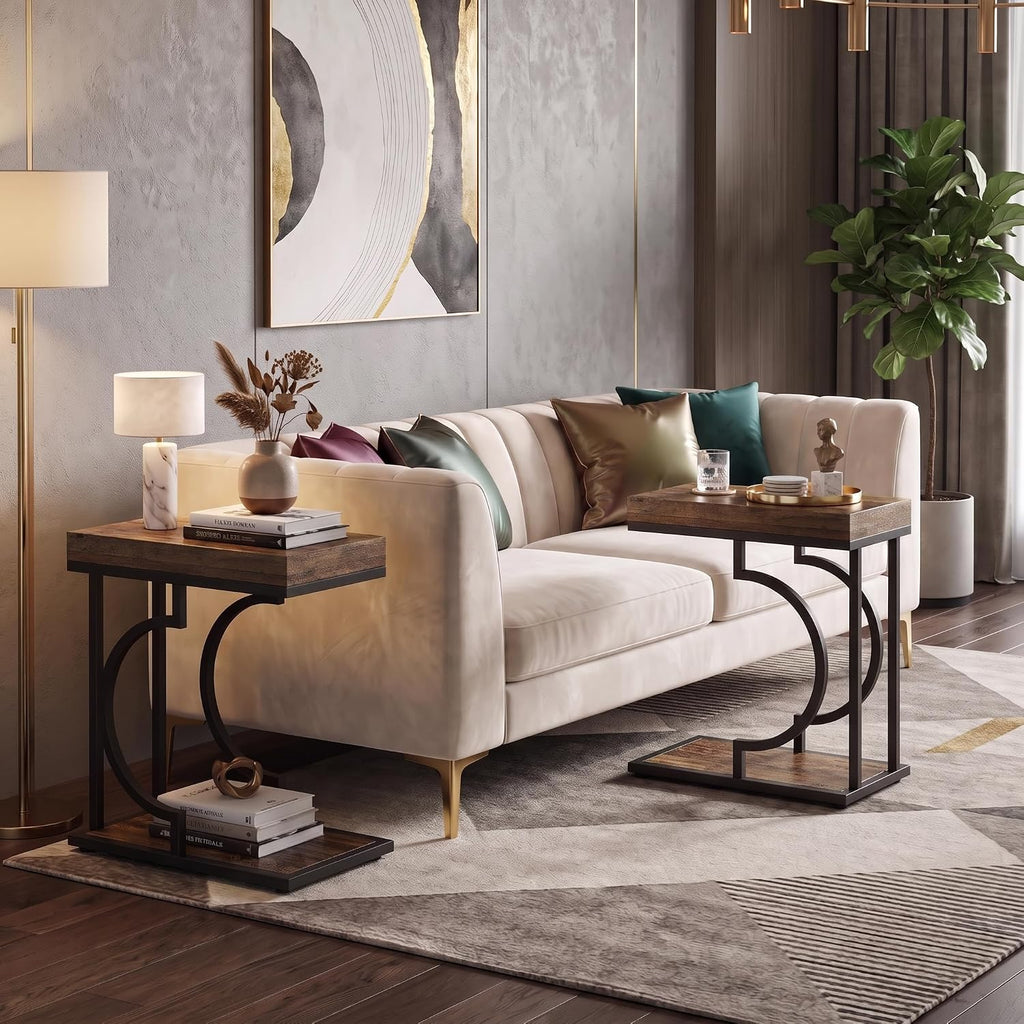 Tribesigns C Shaped Modern End Table for Coach with Metal Frame - Image 6