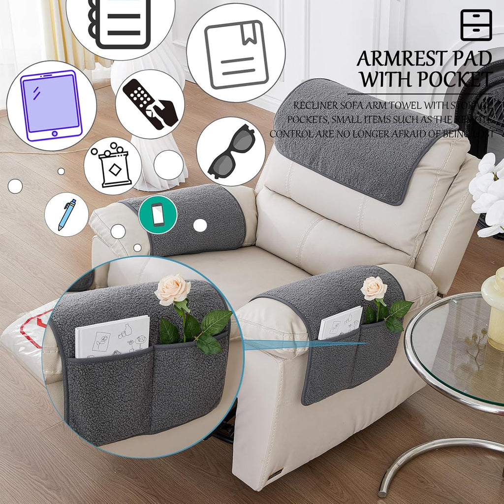 Armrest Covers for Recliners Couch Arm Covers with Pockets for Sofa - Image 3