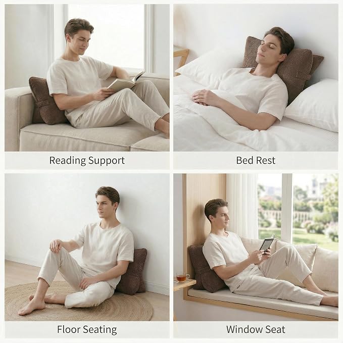 Pat. Pend. Corduroy Lumbar Support Pillow for Recliner, Sitting & Relaxing, Triangle Cushion for Sofa, Couch or Bed, Reading Pillow with Removable Washable Cover, Chocolate - Image 6
