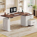 75.5'' Electric Standing Desk with Drawers Corner Desk White | Farmhouse Adjustable Sit Stand Office Desk with 4 AC Outlets & Type C Port, Executive Computer Desk by Homiflex