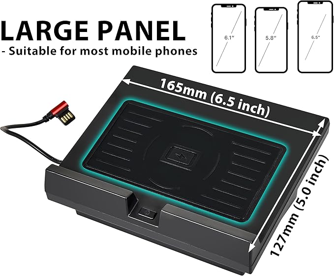 Wireless Chargering Pad for Ford F150 2018-2023 Accessories | Silicone Anti-skid Pad, Button, Indicator Light, Center Console Wireless Charger, Phones Charging Panel for F-150 18-23 - Image 4