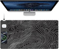 TopMade Mouse Pad with 15W Fast Wireless Charging, 31.5"x15.75" XXL Large Gaming Waterproof Desk Pad with Ultra-Smooth Surface, Non-Slip Base, Computer Desk Mat, Black Topographic Map #1 by TopmadeProduct-Ordernow
