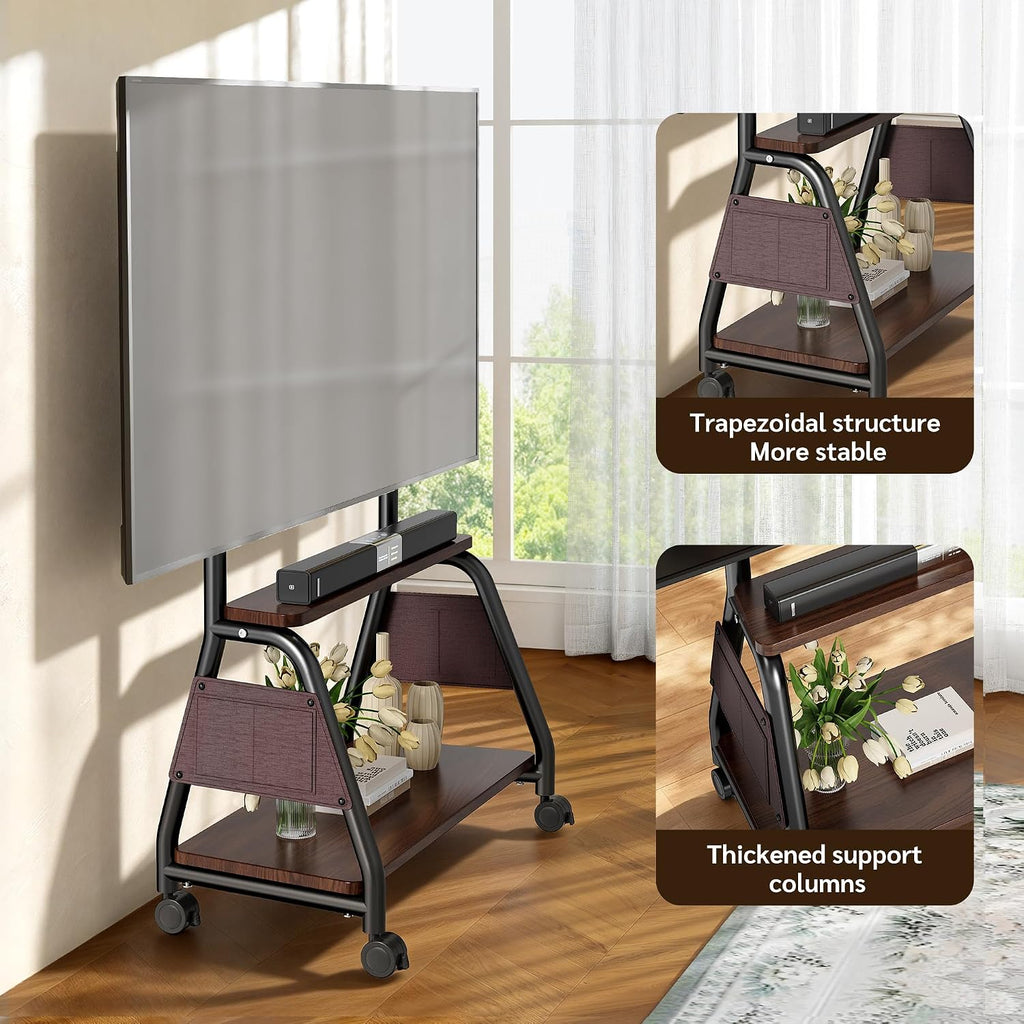Mobile TV Stand on Wheels for 32-75 Inch TVs Heavy-Duty Rolling TV Cart - Image 4
