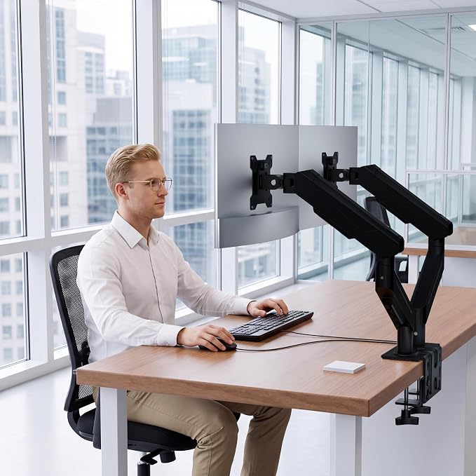 THEARK Dual Monitor Stand for Desk - Dual Monitor Mount for 17-32 Inch Screens,Height Adjustable Dual Monitor Arm Desk Mount with Clamp and Grommet Base,75x75/100x100mm VESA Mount,Max 19.8 lbs,Black - Image 9
