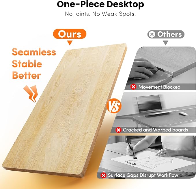 CubiCubi 48 x 24 Electric One-Piece Standing Desk, Maple | Whole-Piece Desktop, Seamless Design, Height Adjustable Computer Desk, Sit Stand up Home Office Workstations - Image 4