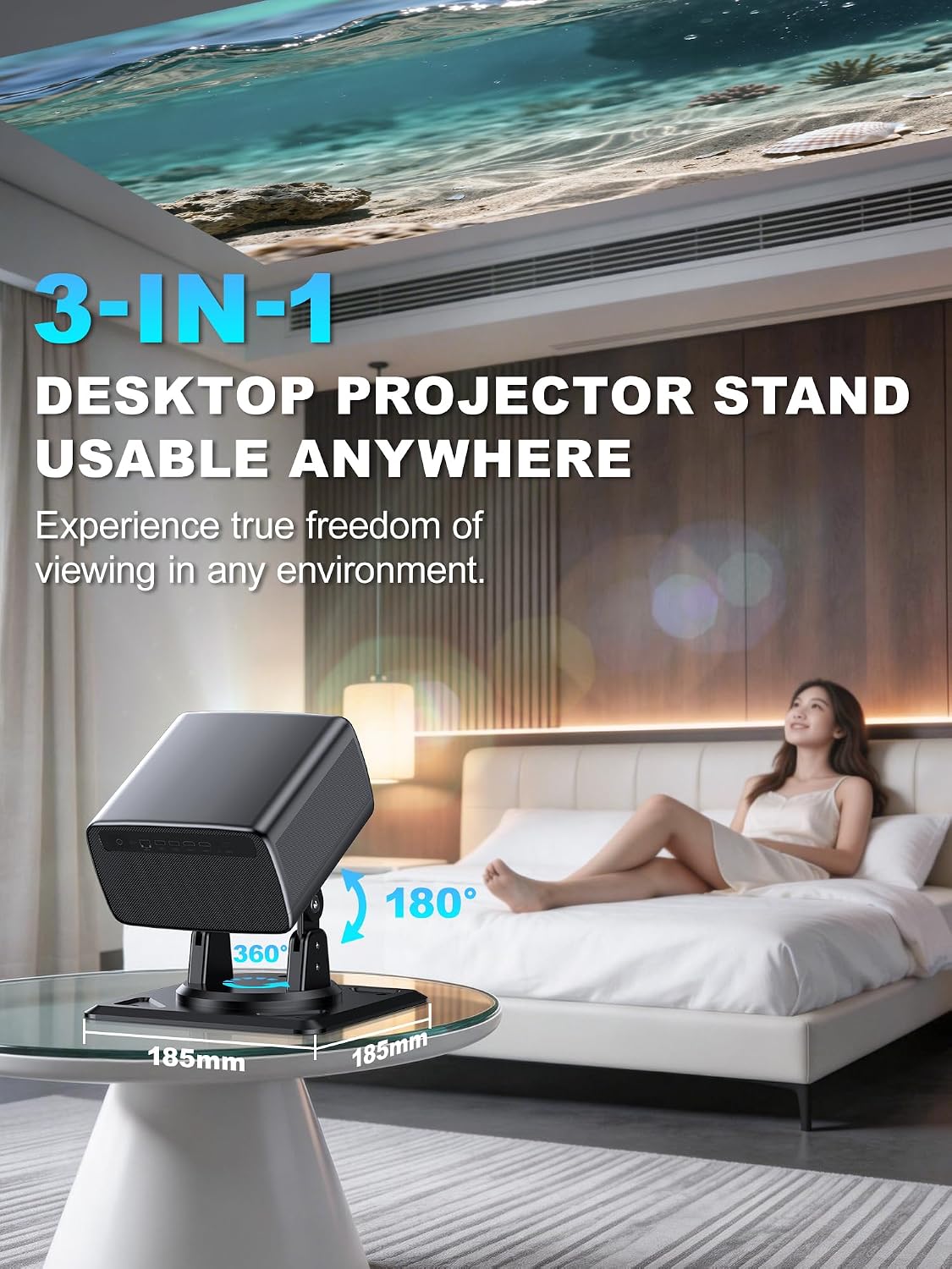3-in-1 Projector Stand, Ceiling Wall Desktop Mount, 360° Swivel & 180° Tilt, 1/4 Inch Screw, ABS Material, Works with Nebula Capsule 3/Air/Pro, XGIMI Halo+/MoGo and Most Projectors (Black) - Image 2