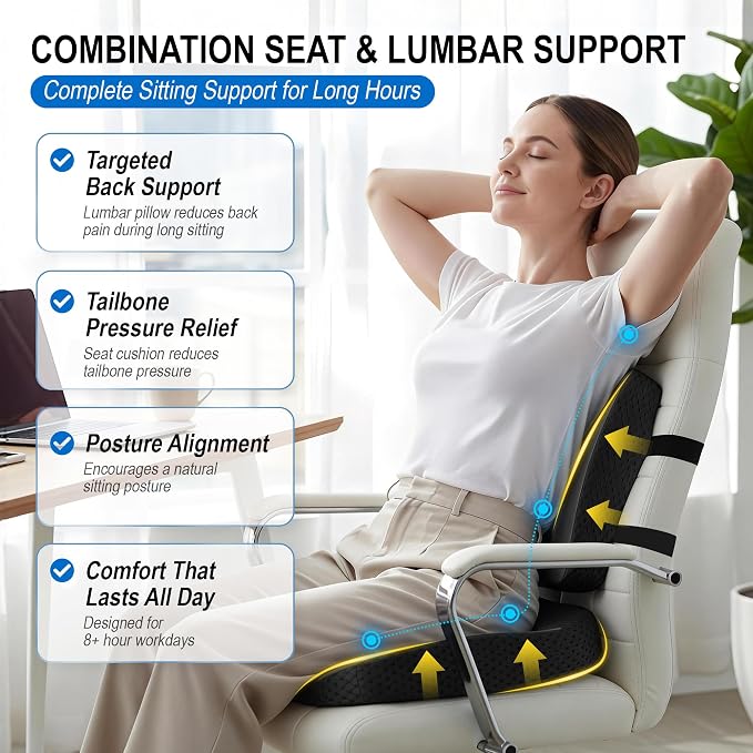 Lofty Aim Car Seat Cushion with Back Support, Lumbar Support Pillow Set | Memory Foam Car Seat Cushions for Driving, Office Chair Cushions for Back and Butt, Support for Trucks, Office Chairs, Black - Image 3