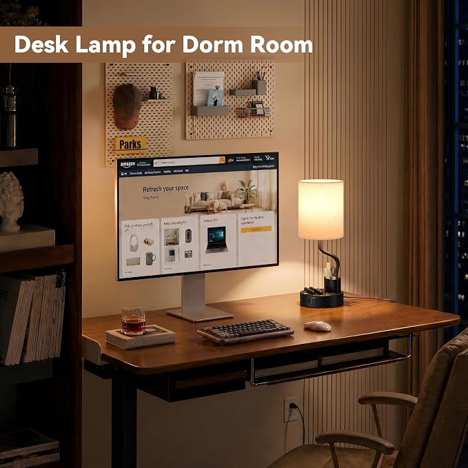 Bedside Lamps for Bedroom Set of 2 - Table Desk Lamp for Nightstand | 15" Table Lamp for Living Room with Pen Holder & Phone Stand, USB A+C Port, AC Outlet, 3 Color Temperature, LED Bulb Included - Image 2