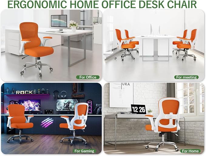 400LB Office Chair: Mesh Ergonomic Desk Chair Comfy with Lumbar Support | Computer Chair Ergonomic Gaming Chairs for Adults with Wheels&Flip up Armrests-Swivel Executive Task Chairs (Orange) - Image 7
