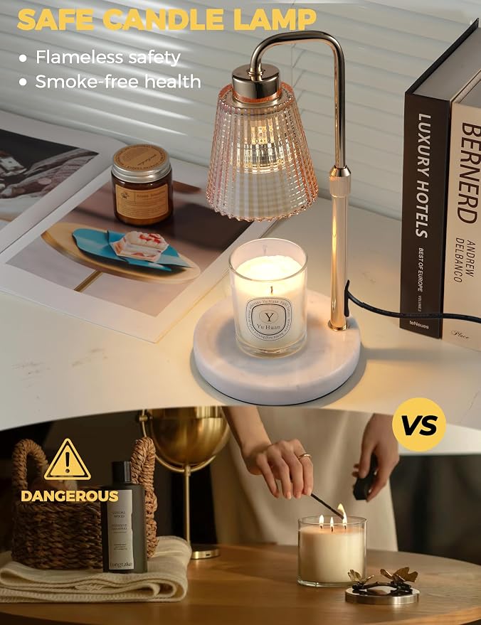 Marble Candle Warmer Lamp Green with Cycle Timer, Dimmable Wax Melt Warmer | 24h Cycle Timer Dimmable Wax Melt Warmer with 2 Bulbs, Fall Decor for Home Living Room Halloween Decorations Gifts for Mom - Image 2
