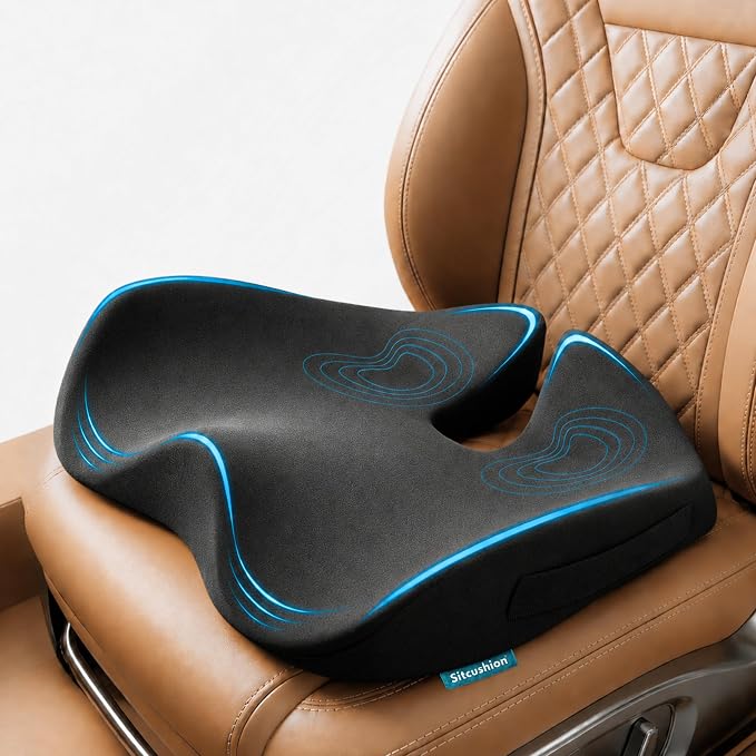 Driver Seat Cushion for Car, Tailbone Pain Relief Car Pillow and Seat Pad | Extra Large Driver Seat Cushion Offers Broad Car-Seat Coverage to Ease Hip and Tailbone Pressure During Long Drives (Gray) by Sitcushion