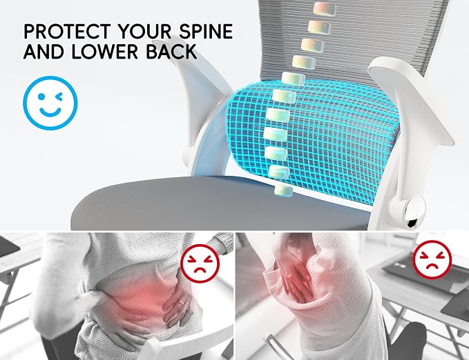 TRALT Office Chair - Ergonomic Office Chair with Back Support for Adults | Home Office Desk Chair with Lumbar Support - Ergonomic Mesh Chairs 330 lb Wide Seat for Work, Study, Office, Gaming(Grey) - Image 5
