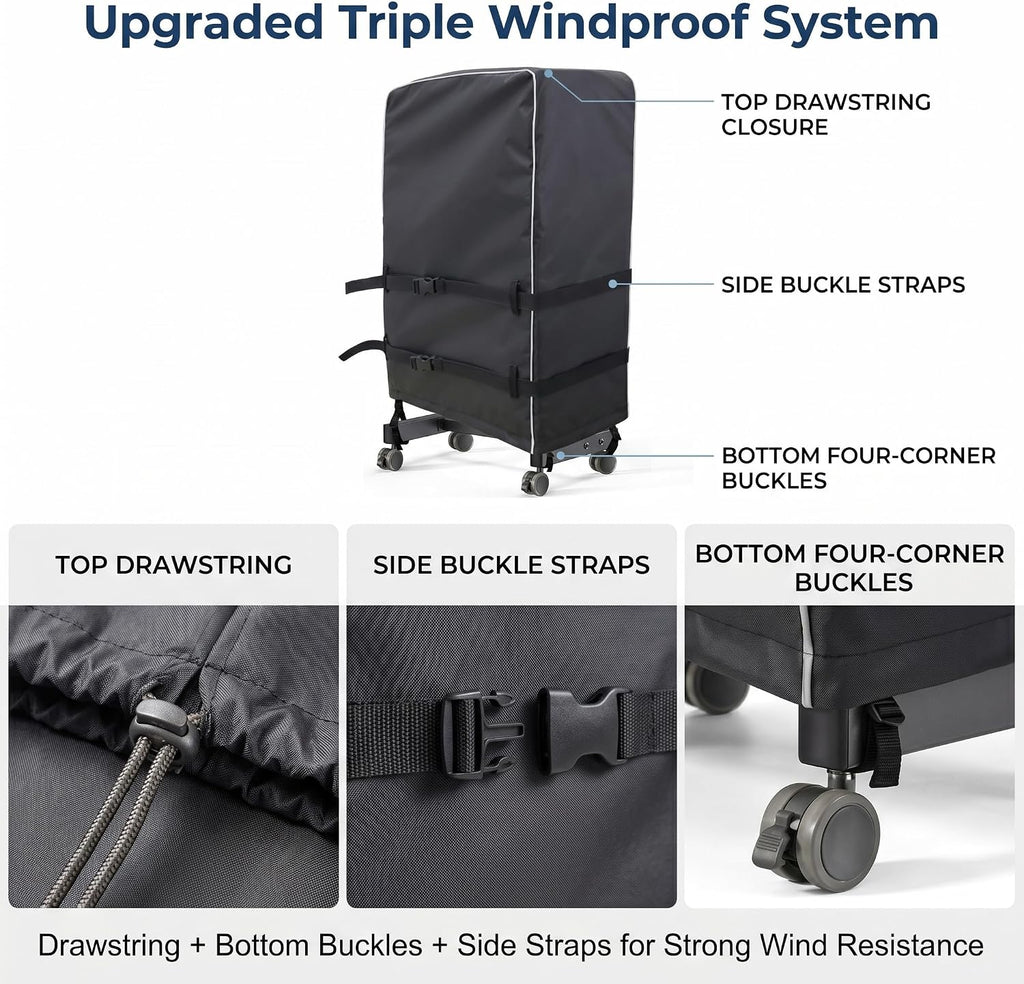70-75 Inch Windproof Outdoor TV Trolley Cover, Heavy Duty Oxford Weatherproof Dustproof Cover for Mobile Rolling TV Stand(70''L x15''W x 57''H) - Image 2
